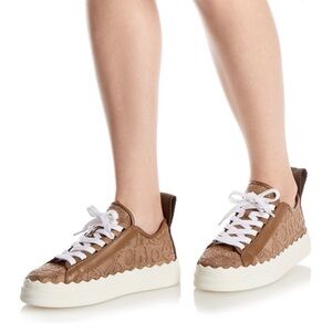 CHLOE | LAUREN lace scallop Sneakers in Dark Greige | SIZE 39